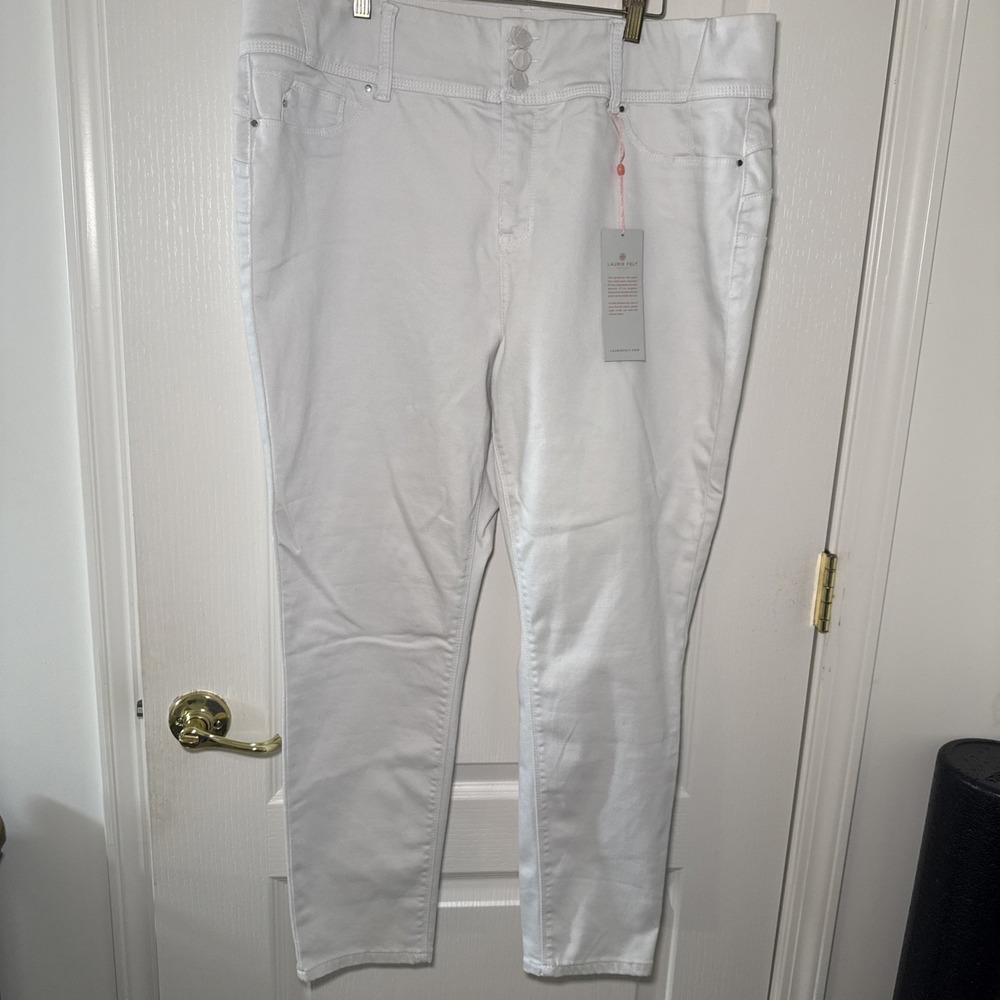 Laurie Felt Silky Curve Skinny Jeans 1X Ecru White Button Fly Stretch NWT Plus
